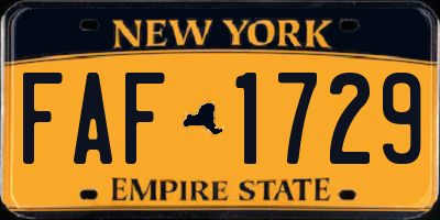 NY license plate FAF1729