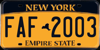 NY license plate FAF2003