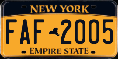NY license plate FAF2005