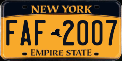 NY license plate FAF2007