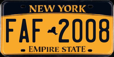 NY license plate FAF2008