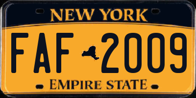 NY license plate FAF2009