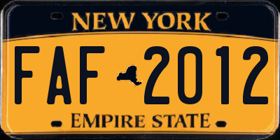 NY license plate FAF2012