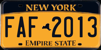 NY license plate FAF2013