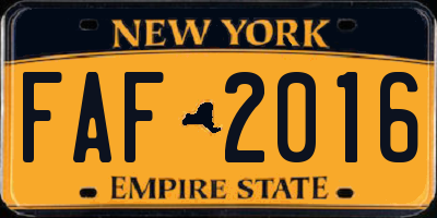 NY license plate FAF2016