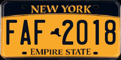 NY license plate FAF2018