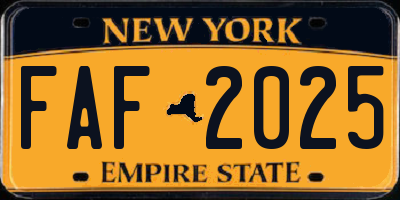 NY license plate FAF2025