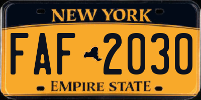 NY license plate FAF2030