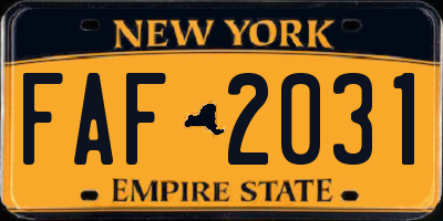 NY license plate FAF2031