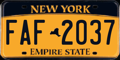 NY license plate FAF2037