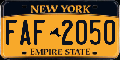 NY license plate FAF2050