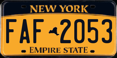 NY license plate FAF2053