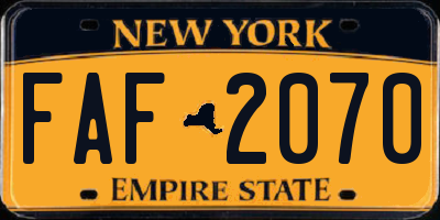 NY license plate FAF2070