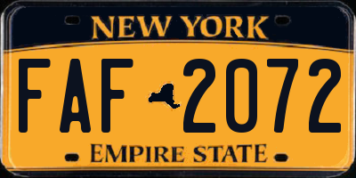 NY license plate FAF2072