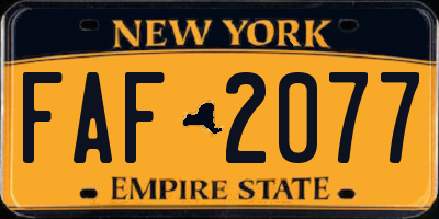 NY license plate FAF2077