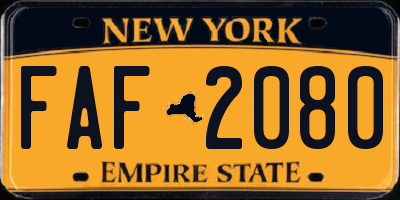 NY license plate FAF2080