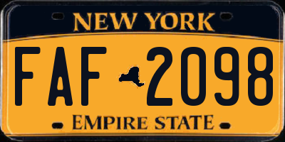 NY license plate FAF2098