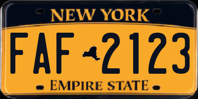 NY license plate FAF2123