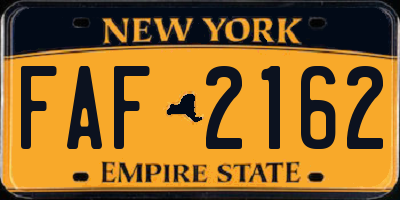 NY license plate FAF2162