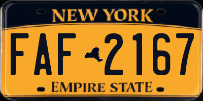 NY license plate FAF2167