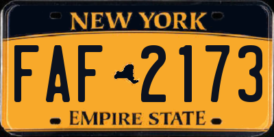 NY license plate FAF2173