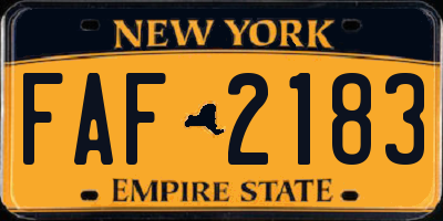 NY license plate FAF2183