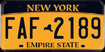 NY license plate FAF2189