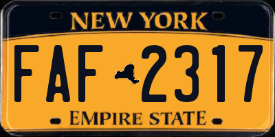 NY license plate FAF2317