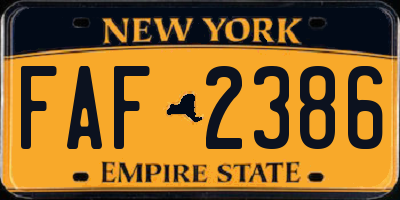 NY license plate FAF2386