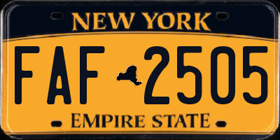 NY license plate FAF2505