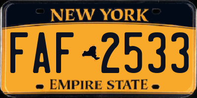 NY license plate FAF2533