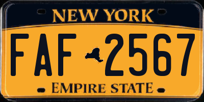 NY license plate FAF2567