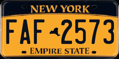 NY license plate FAF2573