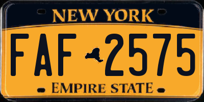 NY license plate FAF2575