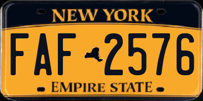 NY license plate FAF2576