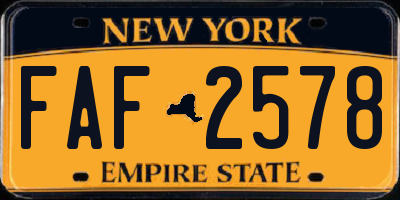 NY license plate FAF2578