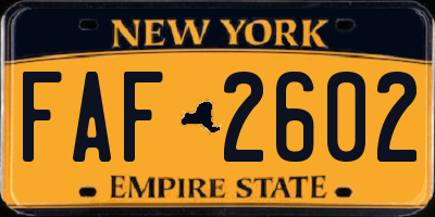 NY license plate FAF2602