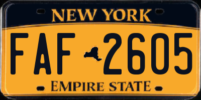 NY license plate FAF2605