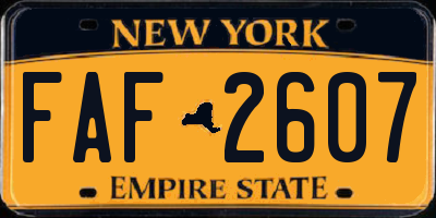 NY license plate FAF2607