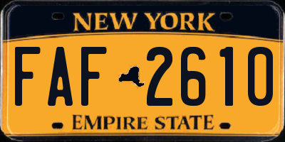 NY license plate FAF2610