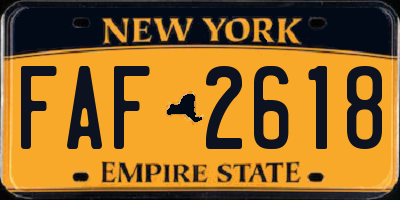 NY license plate FAF2618