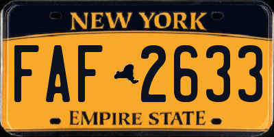 NY license plate FAF2633