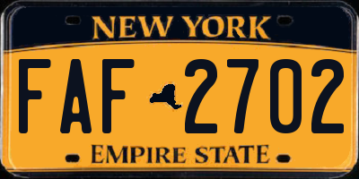 NY license plate FAF2702