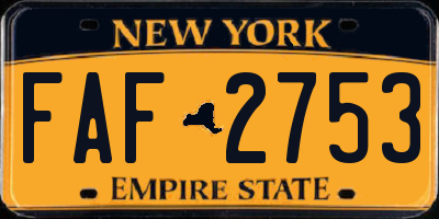 NY license plate FAF2753