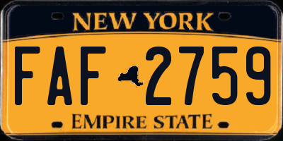 NY license plate FAF2759