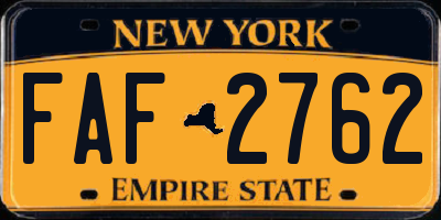 NY license plate FAF2762