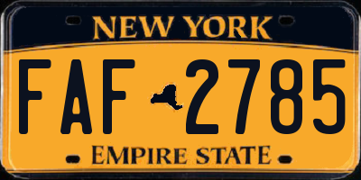 NY license plate FAF2785