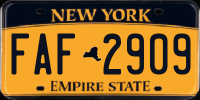 NY license plate FAF2909