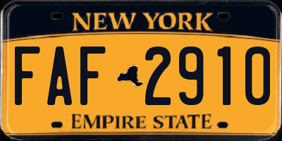 NY license plate FAF2910