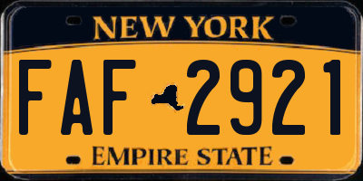 NY license plate FAF2921